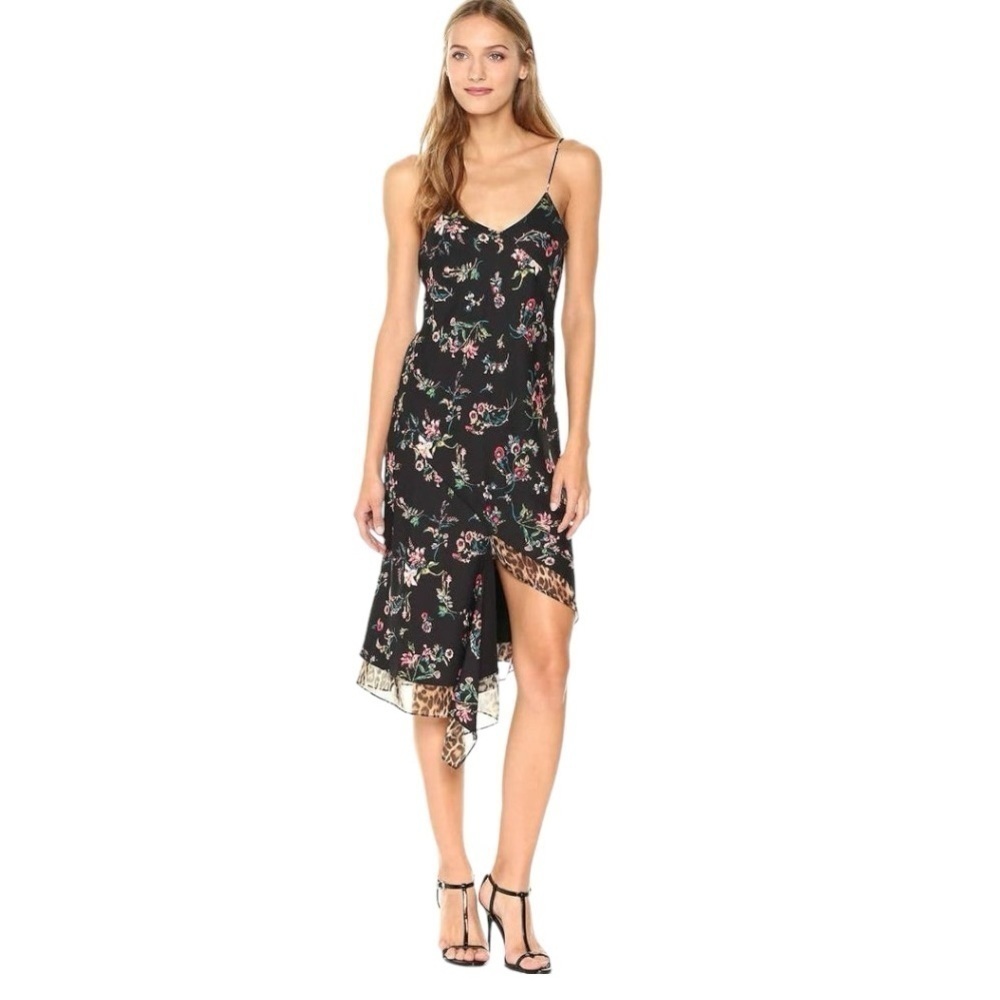 NWT Sam Edelman Women's Black Strappy Floral Mixed Pattern Slip Dress Size 8